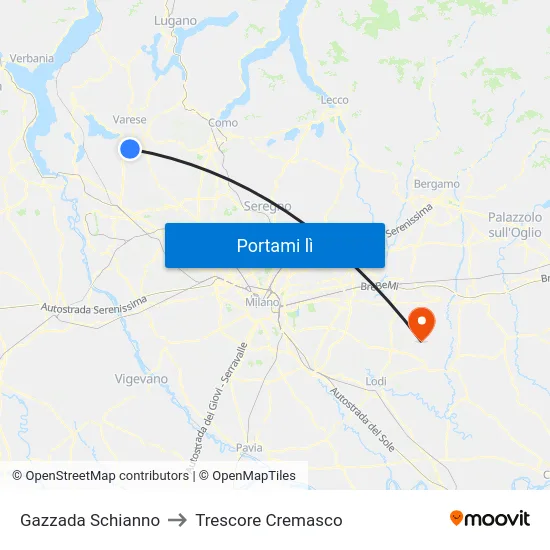 Gazzada Schianno to Trescore Cremasco map