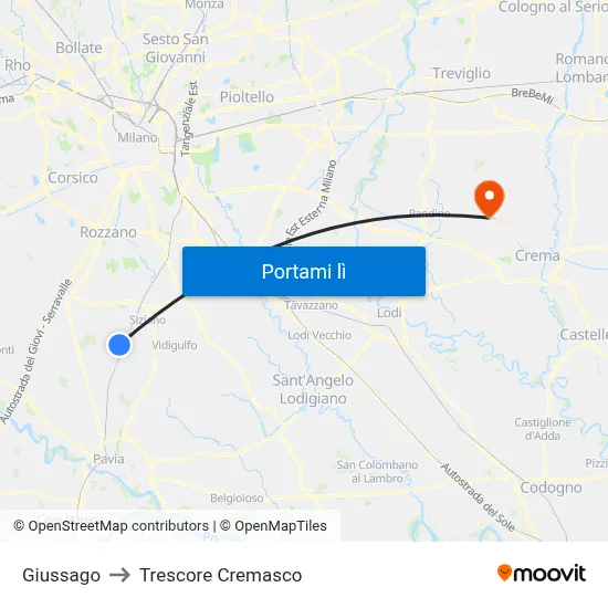 Giussago to Trescore Cremasco map