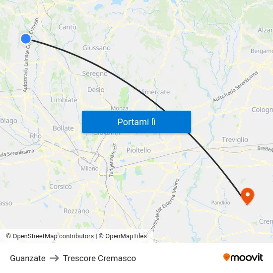Guanzate to Trescore Cremasco map