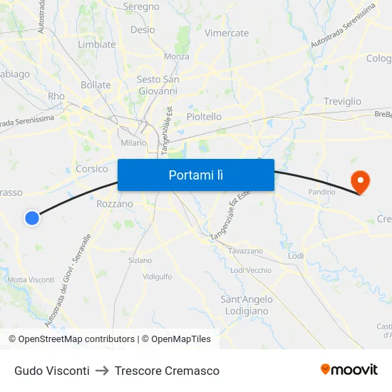 Gudo Visconti to Trescore Cremasco map