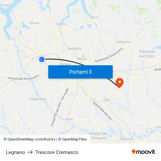 Legnano to Trescore Cremasco map