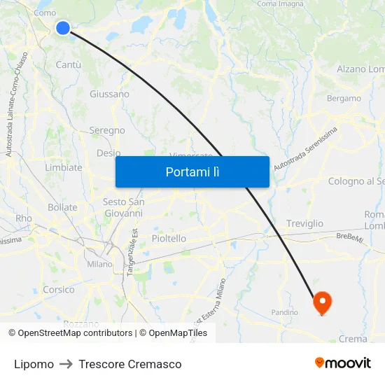 Lipomo to Trescore Cremasco map