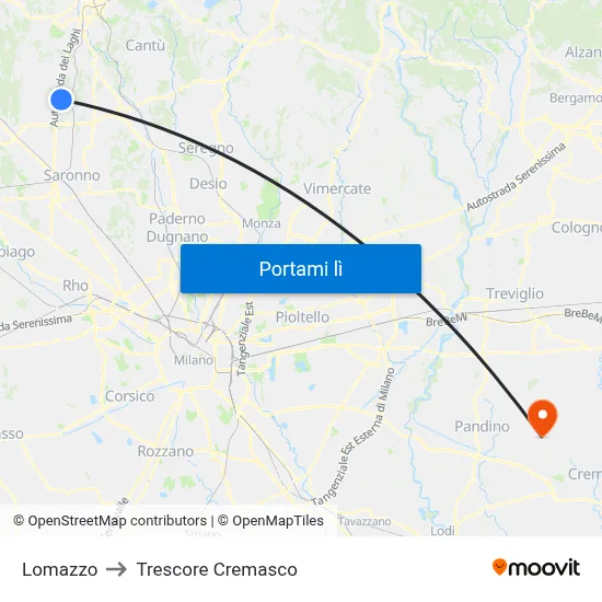 Lomazzo to Trescore Cremasco map