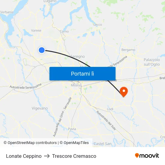 Lonate Ceppino to Trescore Cremasco map