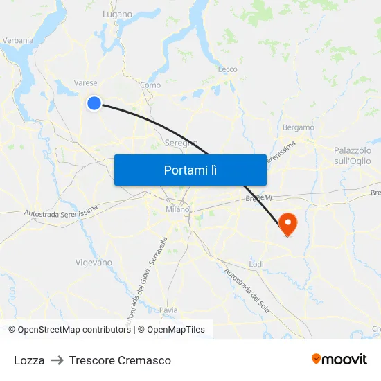 Lozza to Trescore Cremasco map