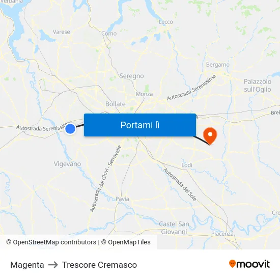 Magenta to Trescore Cremasco map