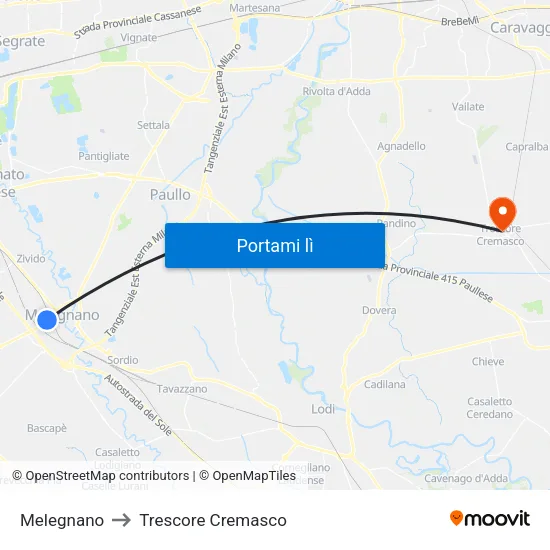 Melegnano to Trescore Cremasco map