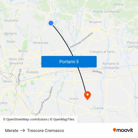 Merate to Trescore Cremasco map