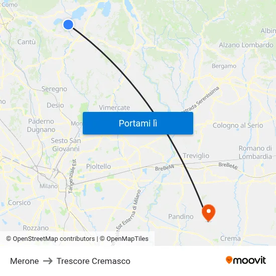 Merone to Trescore Cremasco map