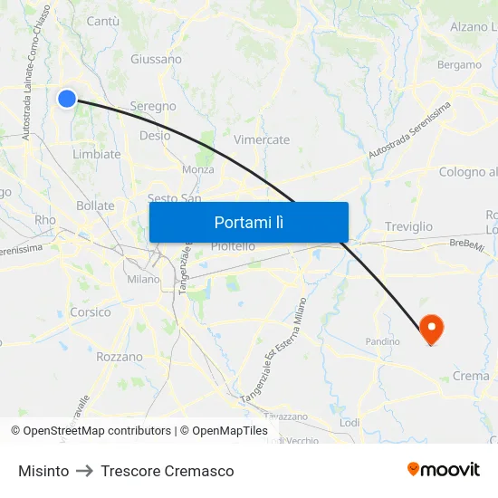 Misinto to Trescore Cremasco map