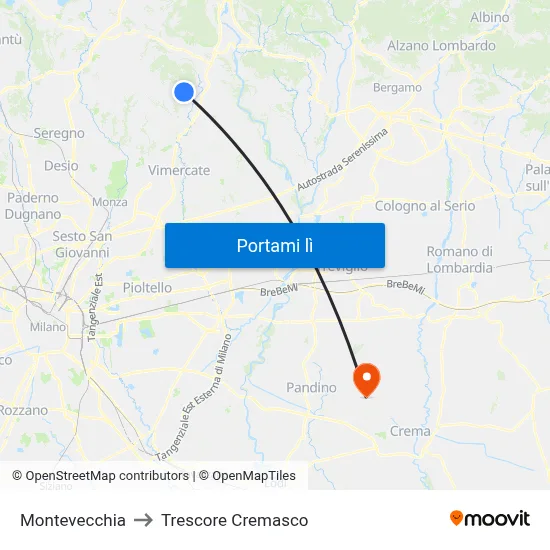 Montevecchia to Trescore Cremasco map