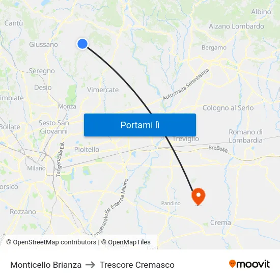 Monticello Brianza to Trescore Cremasco map