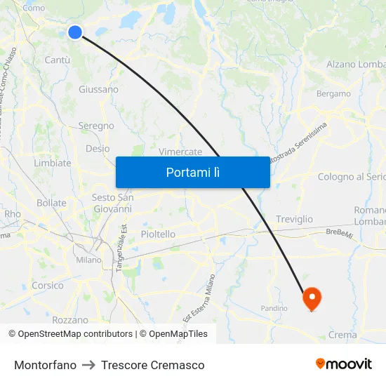 Montorfano to Trescore Cremasco map