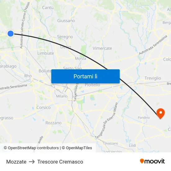 Mozzate to Trescore Cremasco map