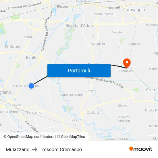 Mulazzano to Trescore Cremasco map