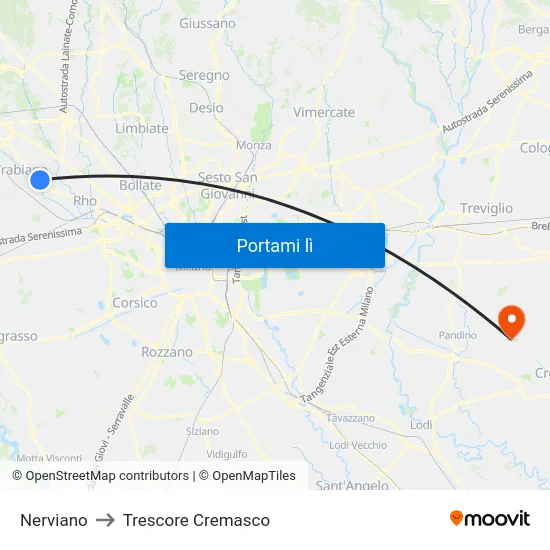 Nerviano to Trescore Cremasco map