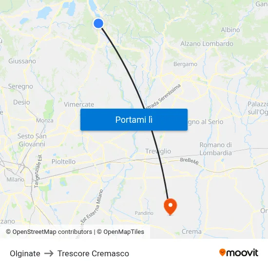 Olginate to Trescore Cremasco map