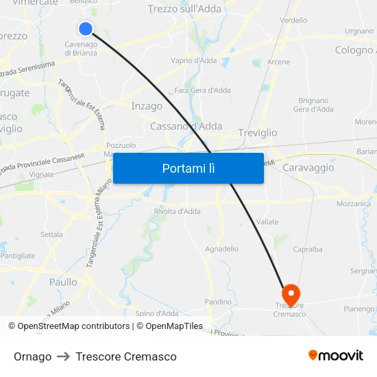 Ornago to Trescore Cremasco map