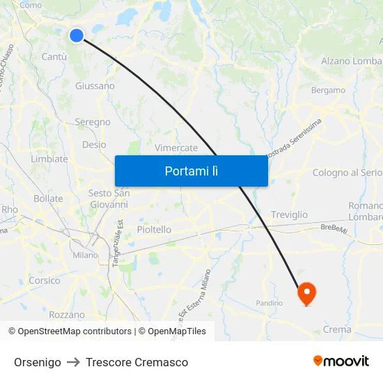 Orsenigo to Trescore Cremasco map