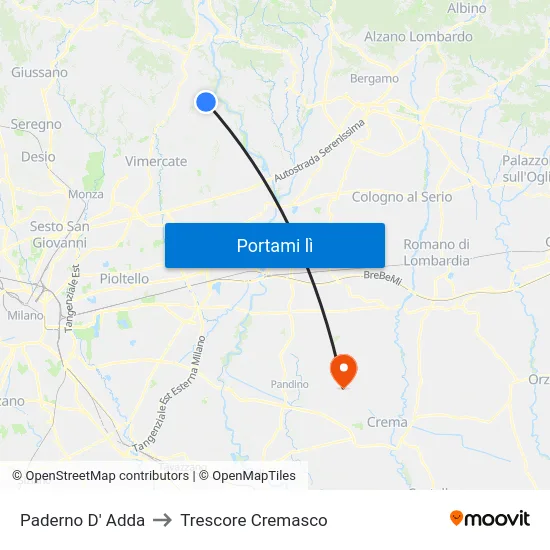 Paderno D' Adda to Trescore Cremasco map