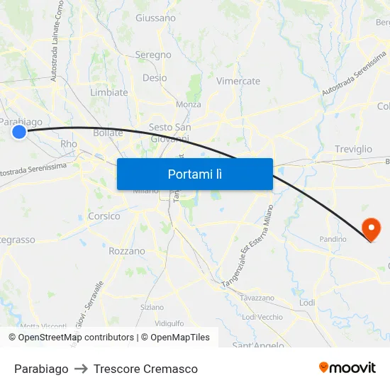 Parabiago to Trescore Cremasco map