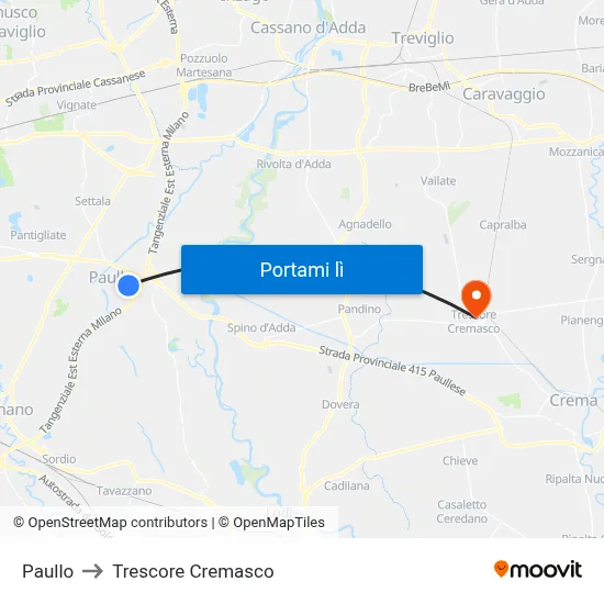 Paullo to Trescore Cremasco map