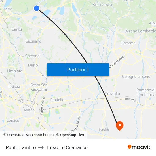 Ponte Lambro to Trescore Cremasco map
