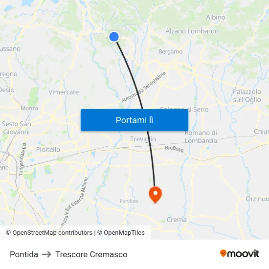 Pontida to Trescore Cremasco map