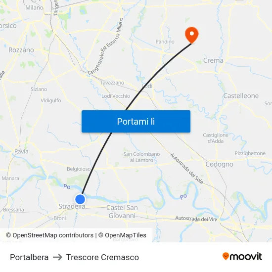 Portalbera to Trescore Cremasco map