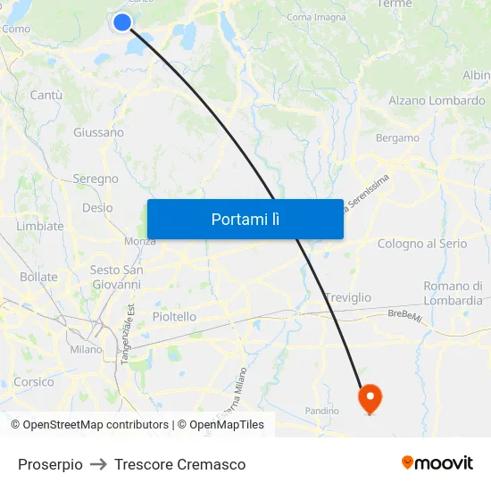 Proserpio to Trescore Cremasco map