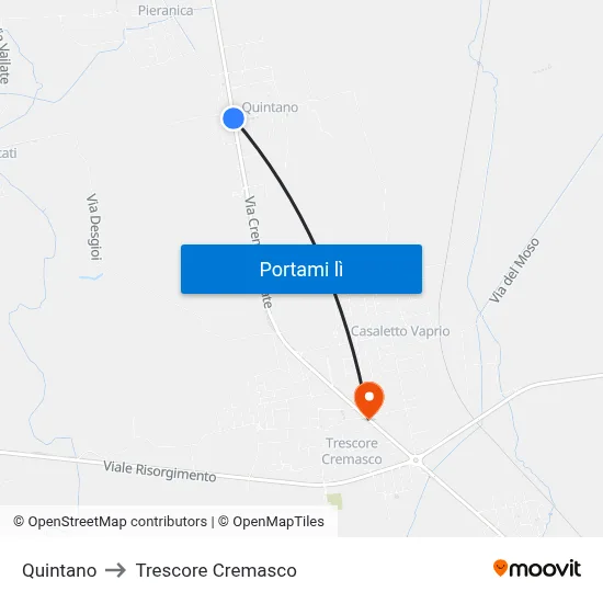 Quintano to Trescore Cremasco map