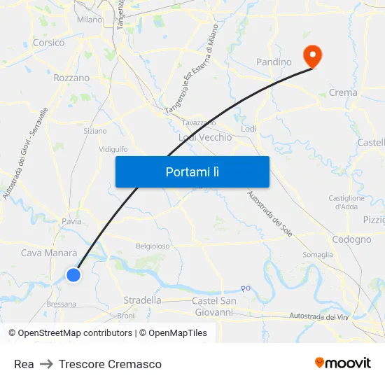 Rea to Trescore Cremasco map