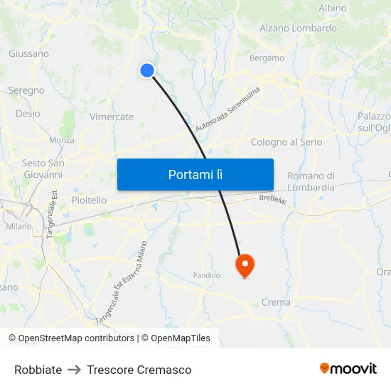 Robbiate to Trescore Cremasco map