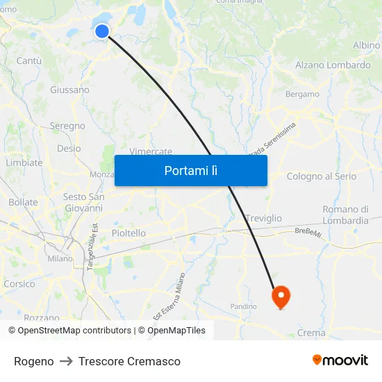 Rogeno to Trescore Cremasco map