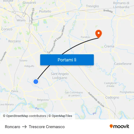 Roncaro to Trescore Cremasco map