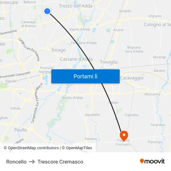Roncello to Trescore Cremasco map