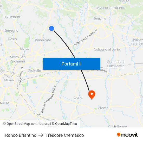 Ronco Briantino to Trescore Cremasco map