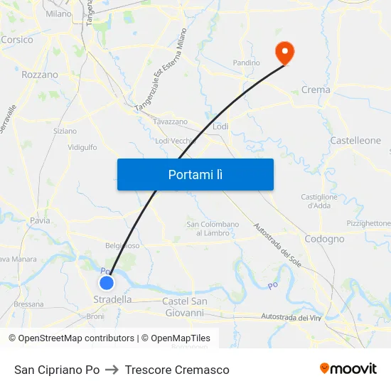 San Cipriano Po to Trescore Cremasco map