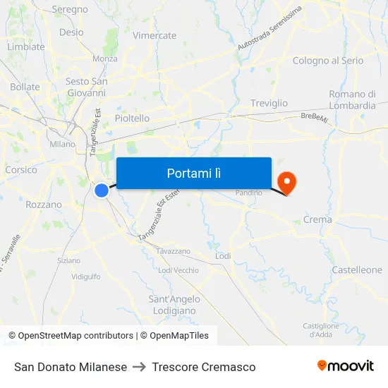 San Donato Milanese to Trescore Cremasco map