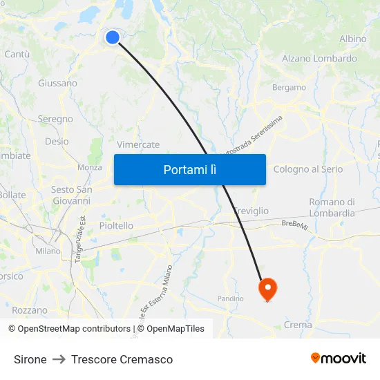 Sirone to Trescore Cremasco map