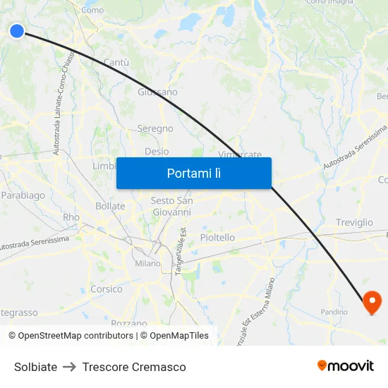 Solbiate to Trescore Cremasco map