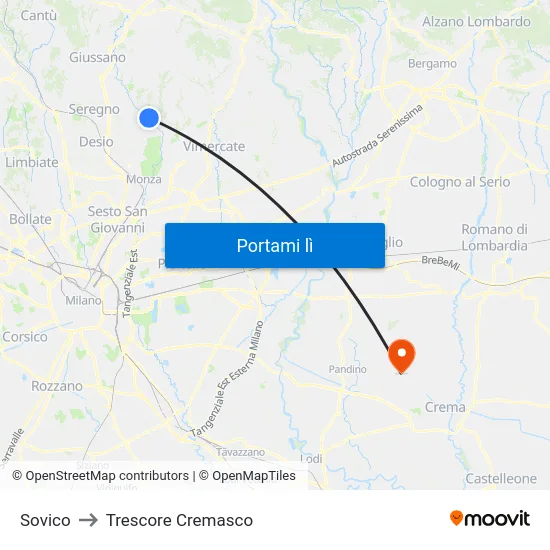 Sovico to Trescore Cremasco map