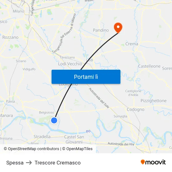 Spessa to Trescore Cremasco map