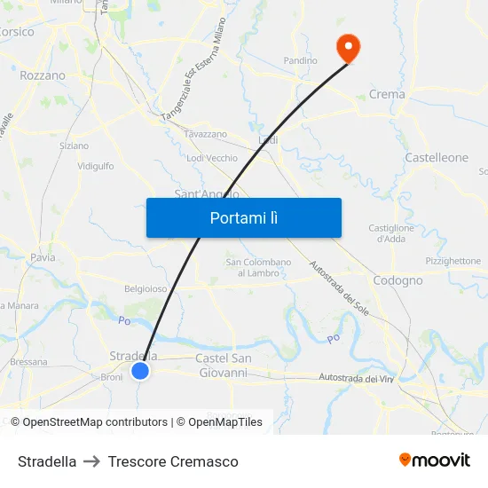 Stradella to Trescore Cremasco map