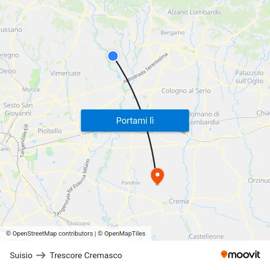 Suisio to Trescore Cremasco map