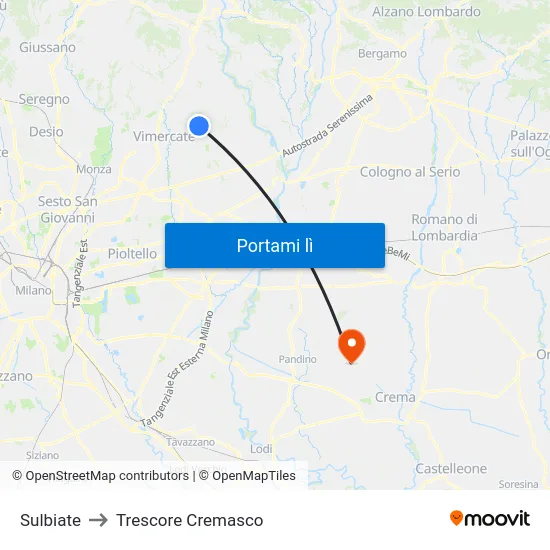 Sulbiate to Trescore Cremasco map