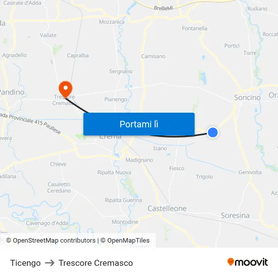 Ticengo to Trescore Cremasco map