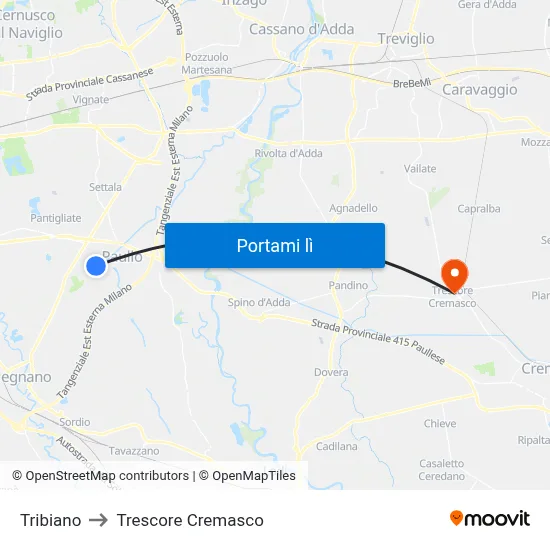 Tribiano to Trescore Cremasco map