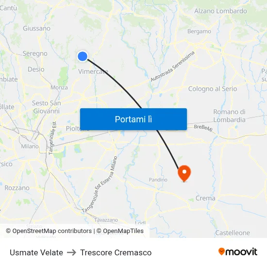 Usmate Velate to Trescore Cremasco map