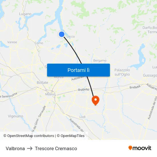 Valbrona to Trescore Cremasco map